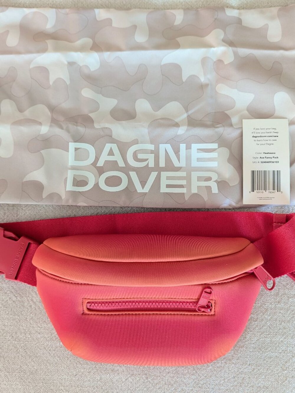 NWT Dagne Dover Ace Fanny Pack Neoprene Belt Bag OS Pink Orange Heatwave SOLDOUT